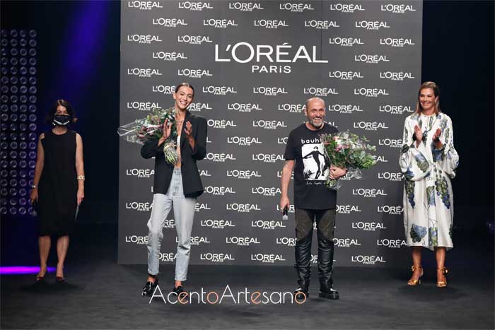 Premios L'Oreal ediión septiembre 2020 MBFWMadrid a la Mejor Colección de Ángel Schlesser y a la Mejor Modelo Neus Bermejo