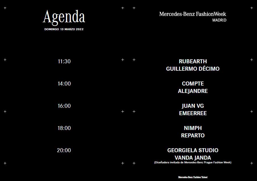Programa desfiles Mercedes-Benz Fashion Talent marzo 2022